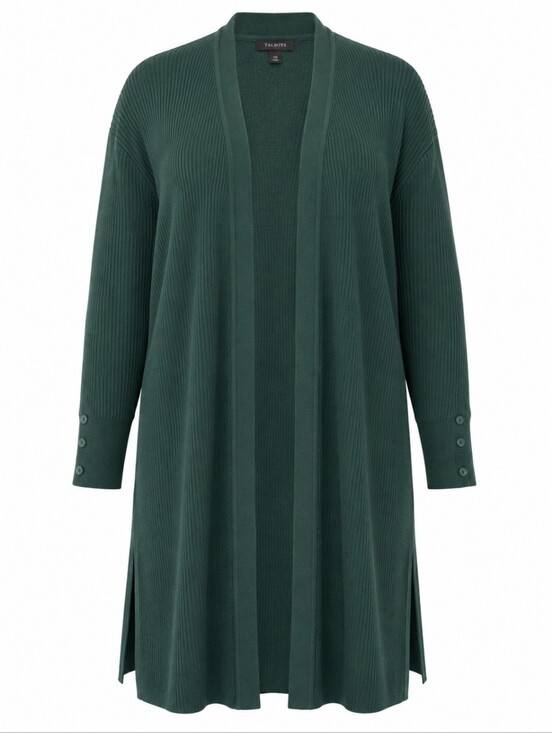 Talbots Sweaters - TALBOTS | Forest Green Longline Ribbed Duster Cardigan Open Front Plus | 1X